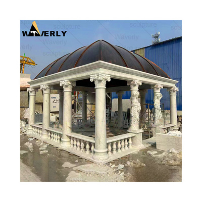 Modern Outdoor Large Garden Natural Marble Stone Chinese Gazebos Supplier Woman Statue Column Stone Pavilion Marble Gazebo