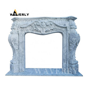 Decorative Antique Roman Fireplace French Carrara White Marble Floral Fireplace Mantle Surround