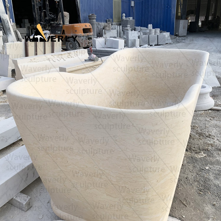 Modern Home Decoration Oval Stone Bath Tub Freestanding Design Natural Cream Egyptian Stone Marble Round Bathtub Price