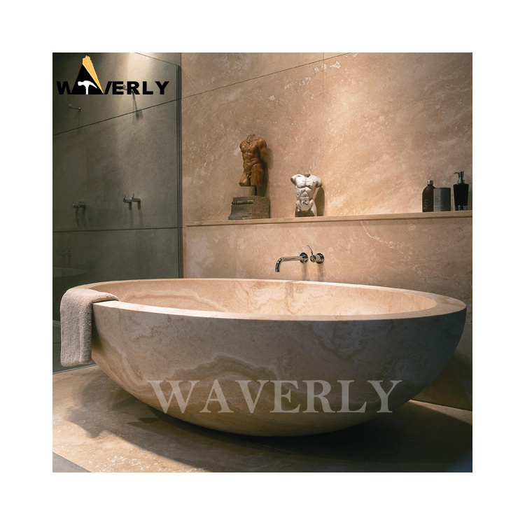 Wholesale Traditional Indoor Romantic Round Corner Free Standing Oval Bathtub Travertine Stone Bathtub For Men