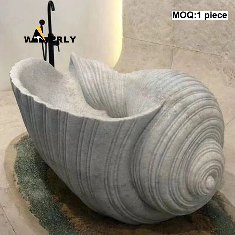 Waverly Luxury Free Standing Bathtubs Hand Carved Freestanding Bali Made Art Conch Shell Natural Marble Stone Bathtub