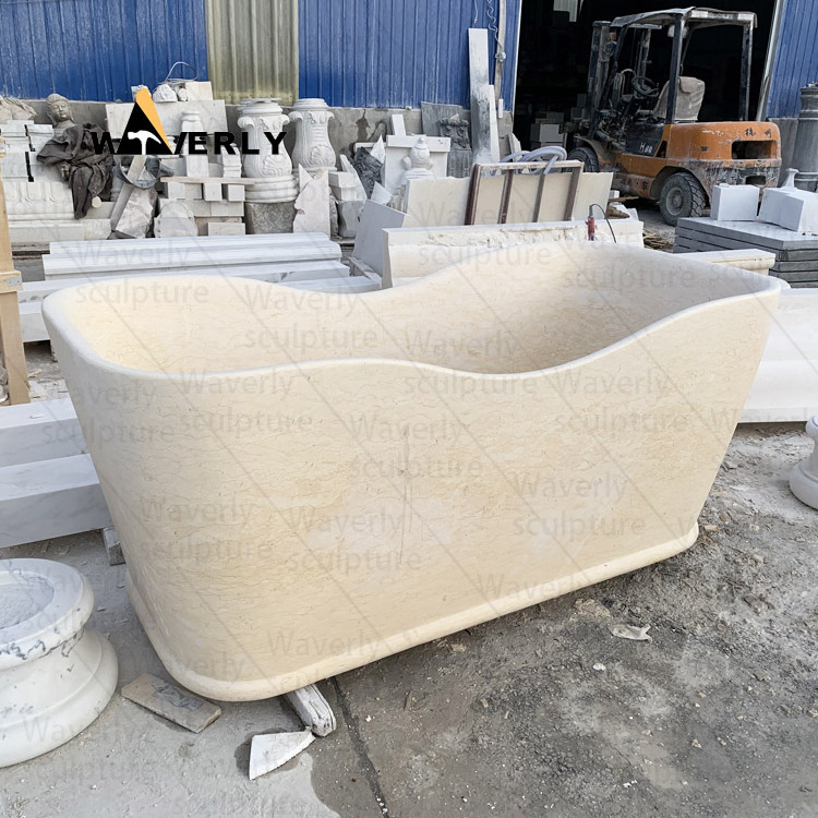 Modern Home Decoration Oval Stone Bath Tub Freestanding Design Natural Cream Egyptian Stone Marble Round Bathtub Price