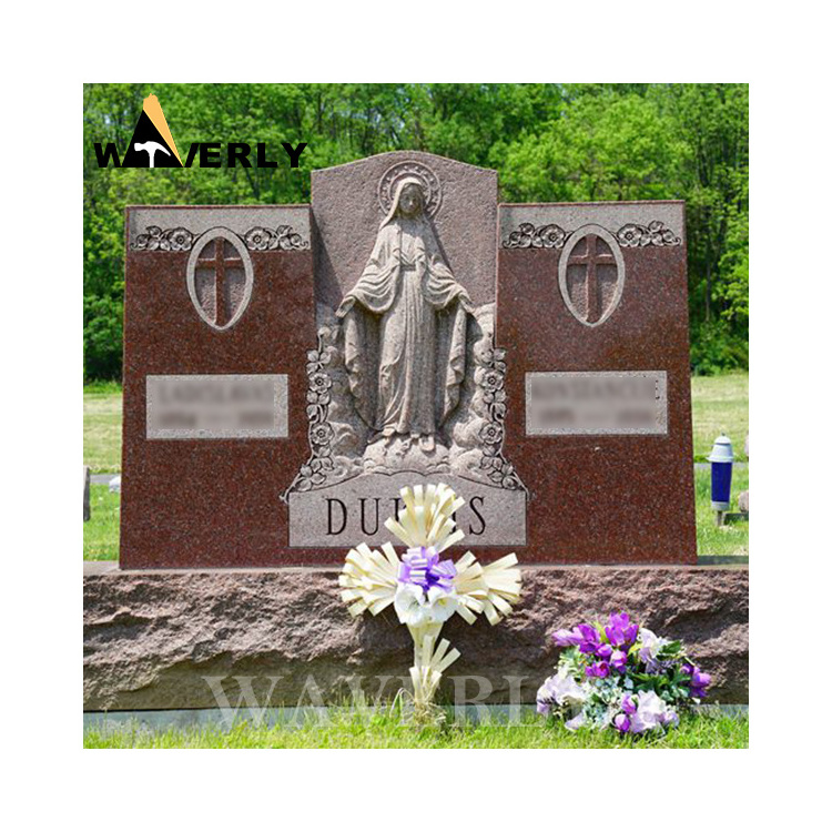 Unique Cemetery Headstones Large luxury Red Granite Marble Virgin Mary Statue Gravestone Tombstone Prices