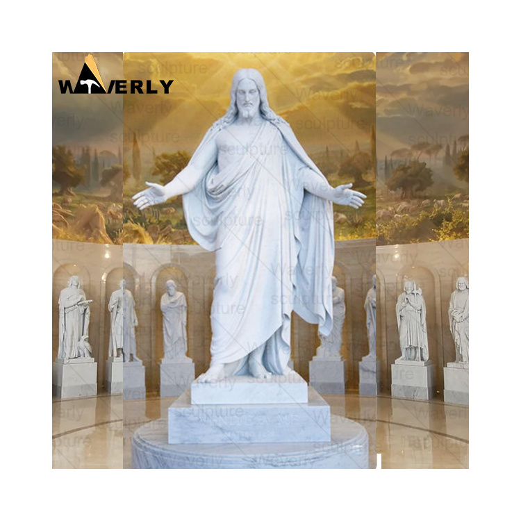 Waverly Art Sculpture Life Size Stone Carving Jesus Statue Religious Sculpture White Marble Outdoor Divine Mercy Statue