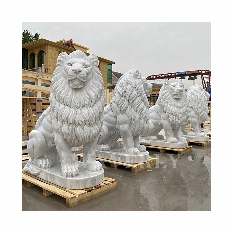 Life Size Animal Standing Entrance Marble Gate Lion Sculpture Statues Large Outdoor White Stone Carving Marble Lion Statue