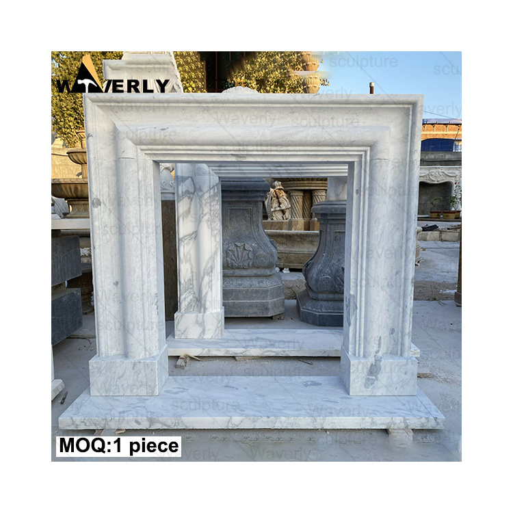 Modern Home Decor High Quality Hand Carved Free Standing Natural Stone Marble Fire Place Fireplace Decoration Indoor