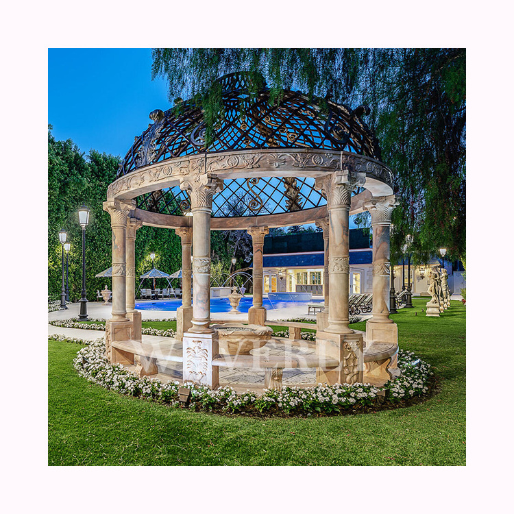 Natural Stone Column Dome Gazebo Expensive Greek Style Outdoor White Marble Gazebos Pavilion For Sale Marble Garden Gazebo