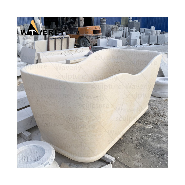 Modern Home Decoration Oval Stone Bath Tub Freestanding Design Natural Cream Egyptian Stone Marble Round Bathtub Price