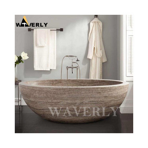 Wholesale Traditional Indoor Romantic Round Corner Free Standing Oval Bathtub Travertine Stone Bathtub For Men