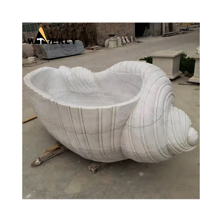 Waverly Luxury Free Standing Bathtubs Hand Carved Freestanding Bali Made Art Conch Shell Natural Marble Stone Bathtub