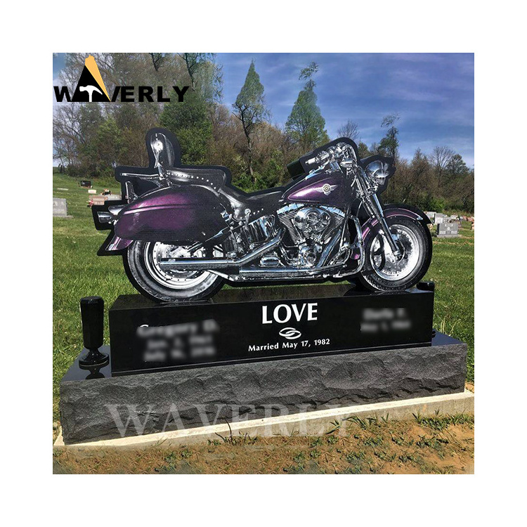 2023 New Design Black Stone Granite Headstone With Motorcycle Tombstones And Monuments For Graves