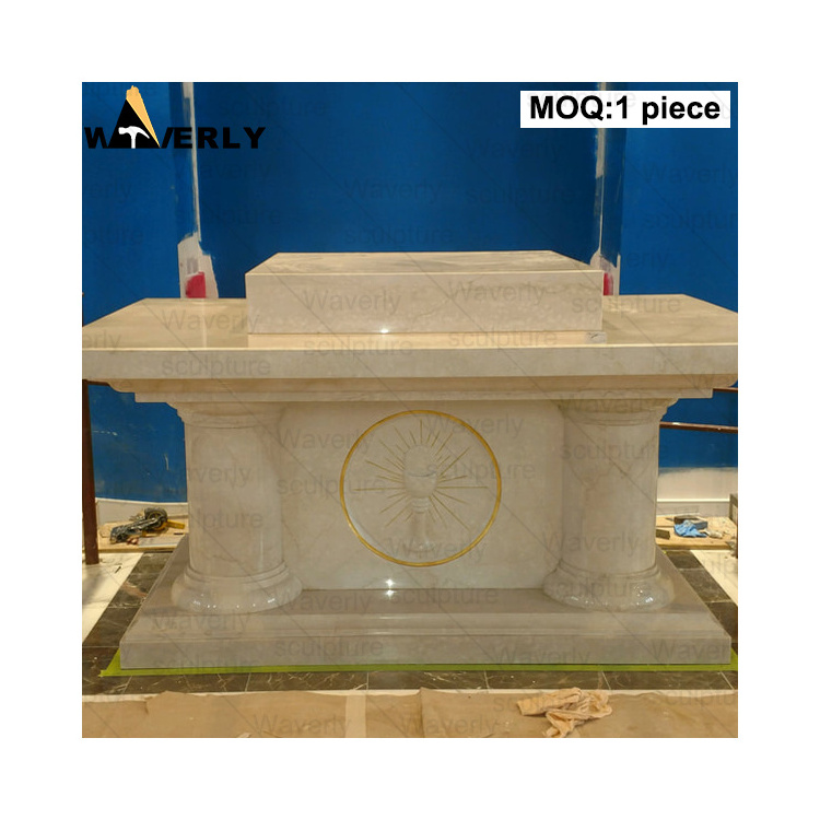 Custom Decoration Luxury Stone Church Products Granite Marble Altars With Colums Religious Marble Church Altar