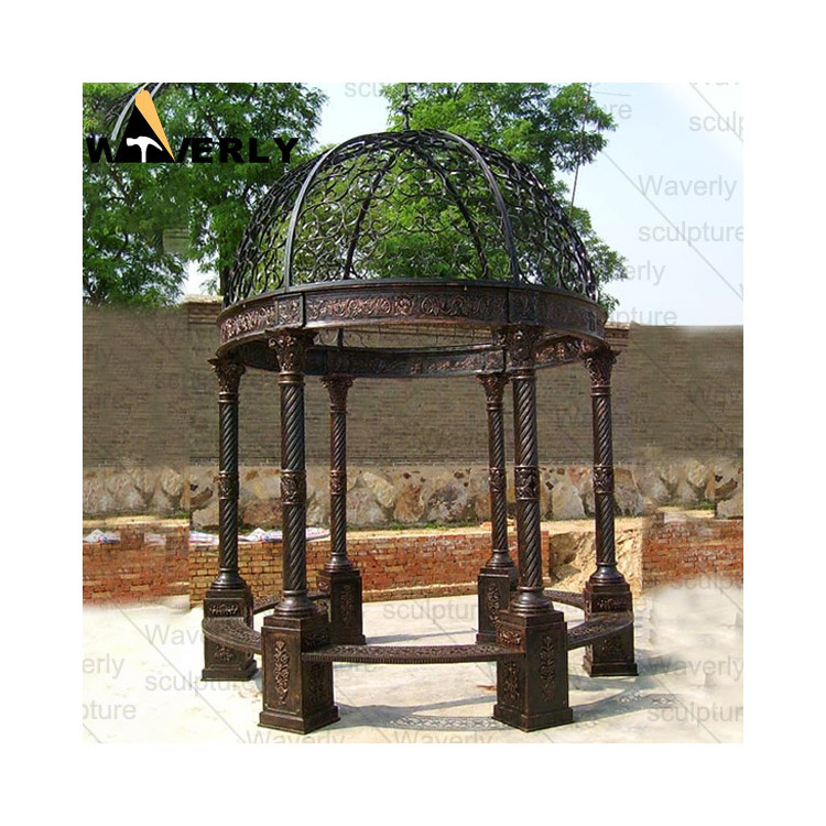 Outdoor Garden Patio Deluxe Column Metal Roof Wrought Iron Garden Gazebo Frame Large Cast Iron Gazebo Dome Gazebos For Sale