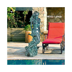 Life Size Art Metal Copper Luxury Sculpture Hand Cast Outdoor Garden Swimming Pool Brass Bronze Mermaid  Sculpture Statue