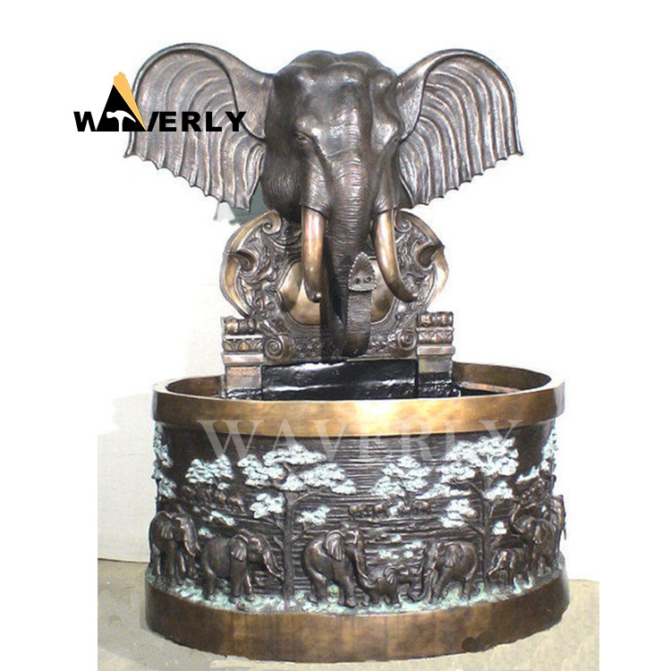 Indoor Elephant Water Fountain Copper Brass Elephant Head Sculpture Wall Fountains Life Size Bronze Elephant Fountain