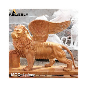 Waverly Outdoor Garden Animal Sculptures High End Luxury Sunset Red Marble With wings Lion Statue Sculpture For Sale