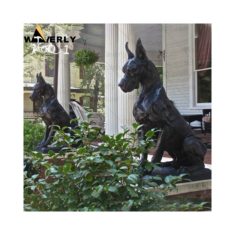 Metal Copper Animal Decorative Statue Outdoor Doorway Standing Dog Sculpture Pair of Brass Bronze Dog Statue Sculptures for Sale