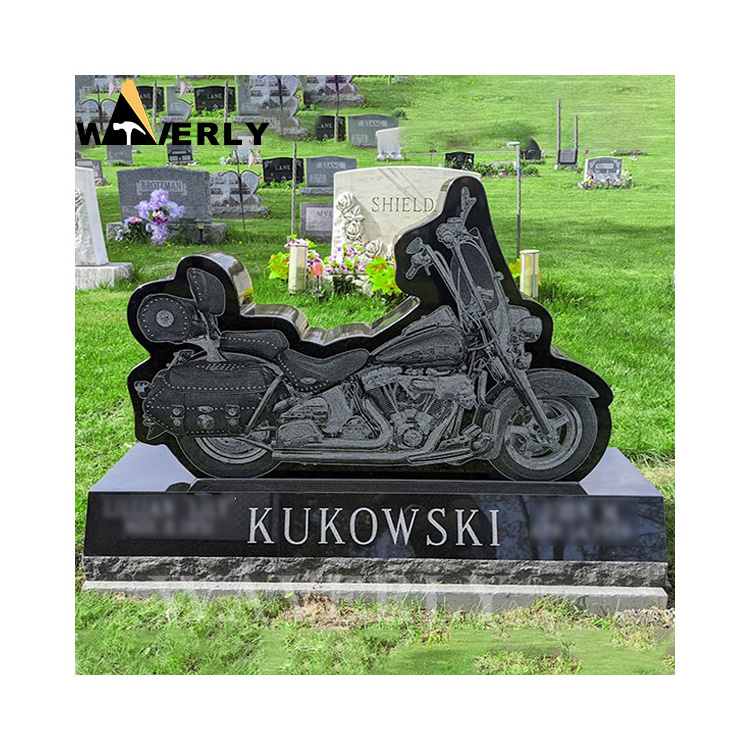 Wholesale Natural Stone Monument Tombstone Designs Black Granite Motorcycle Headstone