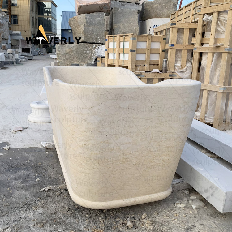 Modern Home Decoration Oval Stone Bath Tub Freestanding Design Natural Cream Egyptian Stone Marble Round Bathtub Price