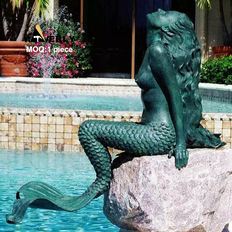 Life Size Art Metal Copper Luxury Sculpture Hand Cast Outdoor Garden Swimming Pool Brass Bronze Mermaid  Sculpture Statue