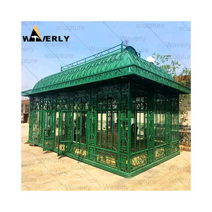 Ornamental Wedding Event Outdoor Antique Wrought Iron Pavilion Luxury Gazebo Green House Iron Gazebo With Glass