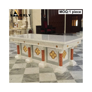 Custom Decoration Luxury Stone Church Products Granite Marble Altars With Colums Religious Marble Church Altar