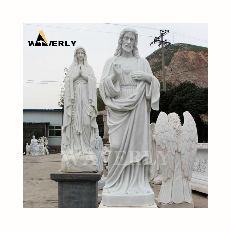 Home Garden Life Size 75cm Natural Stone Italian Jesus Statues Sculpture White Marble Divine Mercy Statue