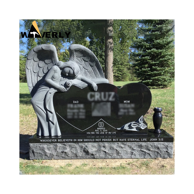 Wholesale Black Stone Granite Marble Double Heart Shaped Tombstone Monument Cheap Headstones For Sale