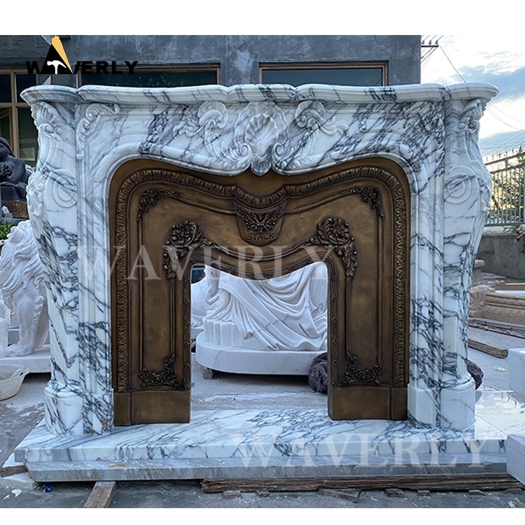 Antique Arched Cast Stone White Marble Fireplace Frame Mantel Indoor Louis Pompadour Marble Fireplace