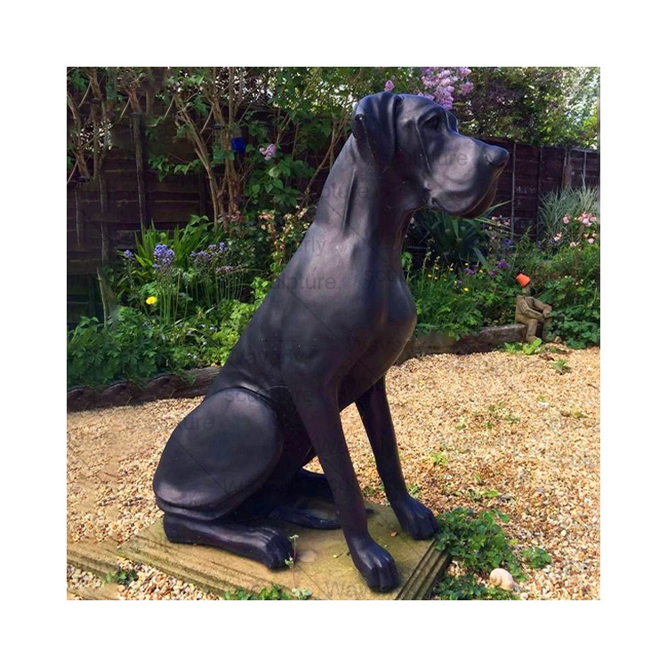 Hotel Outdoor Indoor Animal Black Dog Decorate Statue Handmade Casting  Bronze Cute Great Danes Sculpture  For Sale