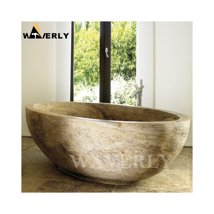 Wholesale Traditional Indoor Romantic Round Corner Free Standing Oval Bathtub Travertine Stone Bathtub For Men