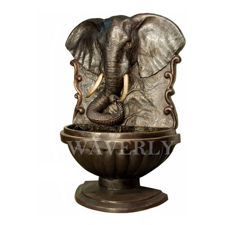 Indoor Elephant Water Fountain Copper Brass Elephant Head Sculpture Wall Fountains Life Size Bronze Elephant Fountain