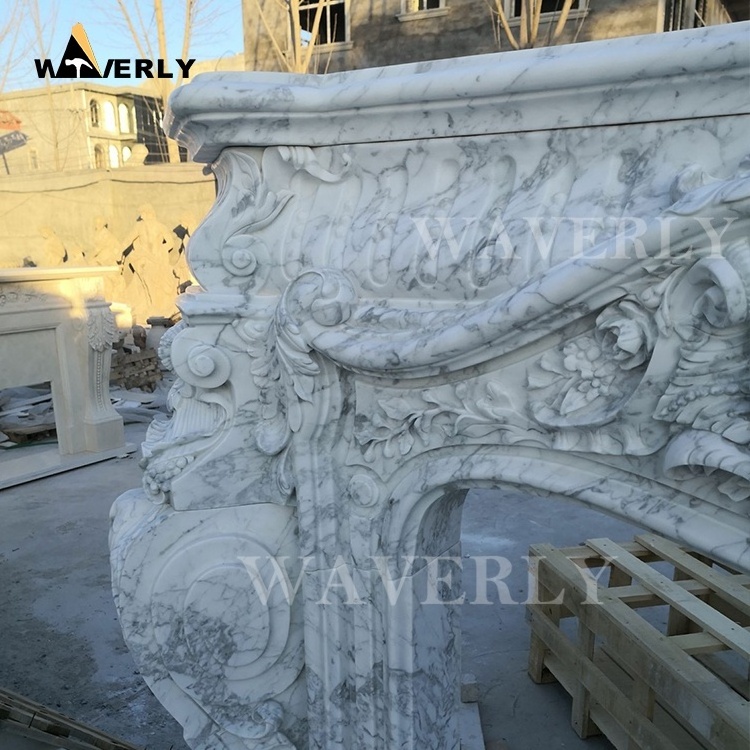 Decorative Antique Roman Fireplace French Carrara White Marble Floral Fireplace Mantle Surround