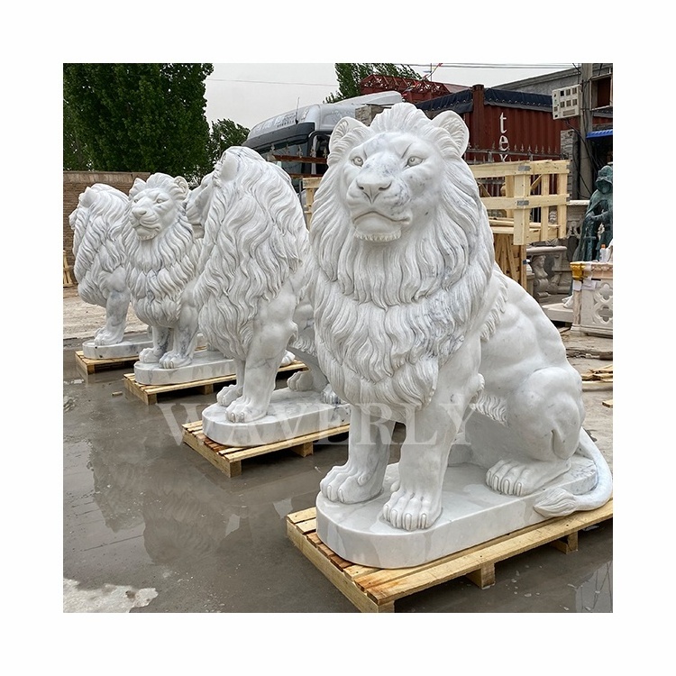 Life Size Animal Standing Entrance Marble Gate Lion Sculpture Statues Large Outdoor White Stone Carving Marble Lion Statue