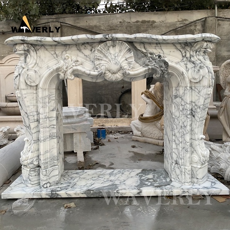 Antique Arched Cast Stone White Marble Fireplace Frame Mantel Indoor Louis Pompadour Marble Fireplace