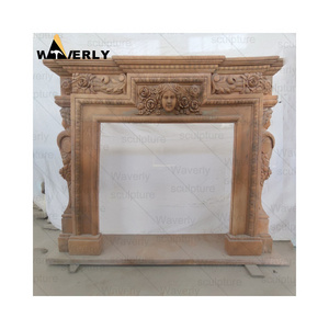 Outdoor And Indoor  European Style Hand Carved Flowers And Child Surround Arched White Marble Stone Fireplace Mantel