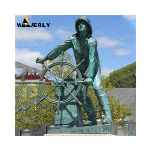 Outdoor Decoration Life Size lifelike Figure Bronze Statue Of A Man At The Wheel Gloucester Fisherman's Memorial