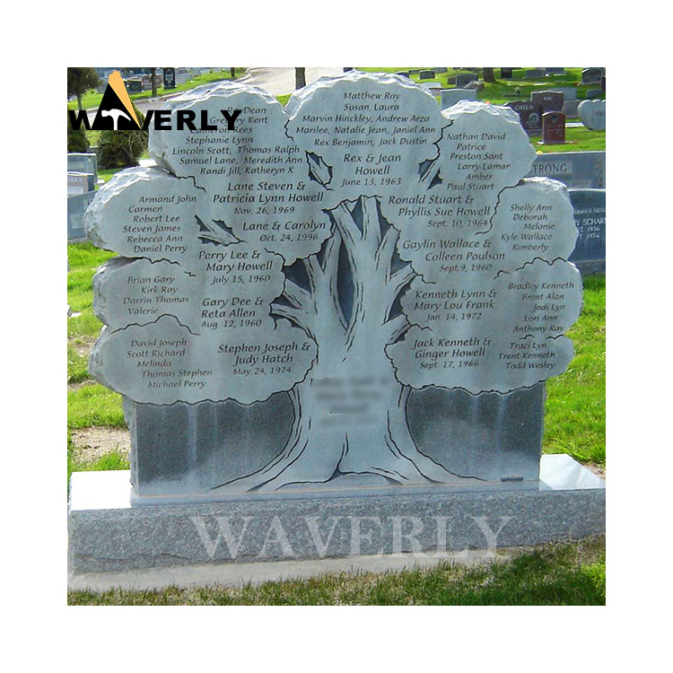 Wholesale Custom High Quality Grave Tree Shaped Tombstone Black Stone Marble Granite Headstone And Monuments With Tree