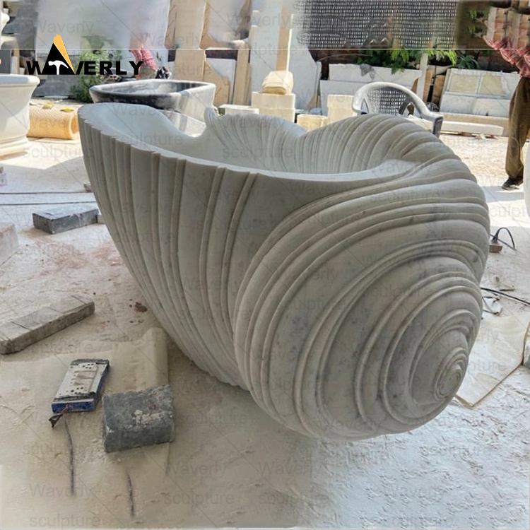 Waverly Luxury Free Standing Bathtubs Hand Carved Freestanding Bali Made Art Conch Shell Natural Marble Stone Bathtub