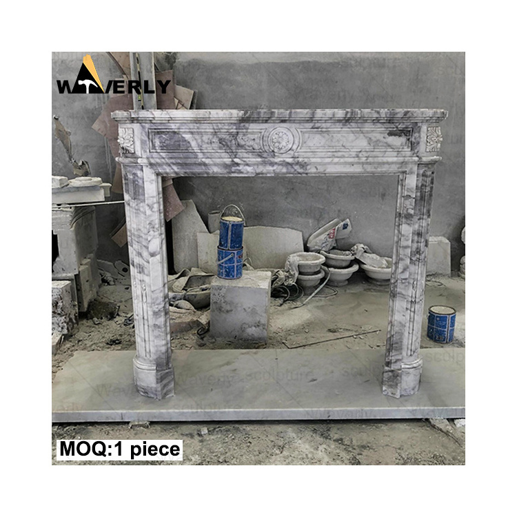 Modern Home Decor High Quality Hand Carved Free Standing Natural Stone Marble Fire Place Fireplace Decoration Indoor