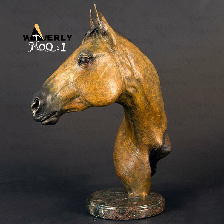 Waverly Indoor Art Metal Copper Decorative Ornaments Hand Cast Indoor Brass Bronze Green Horse Head Sculpture Statue