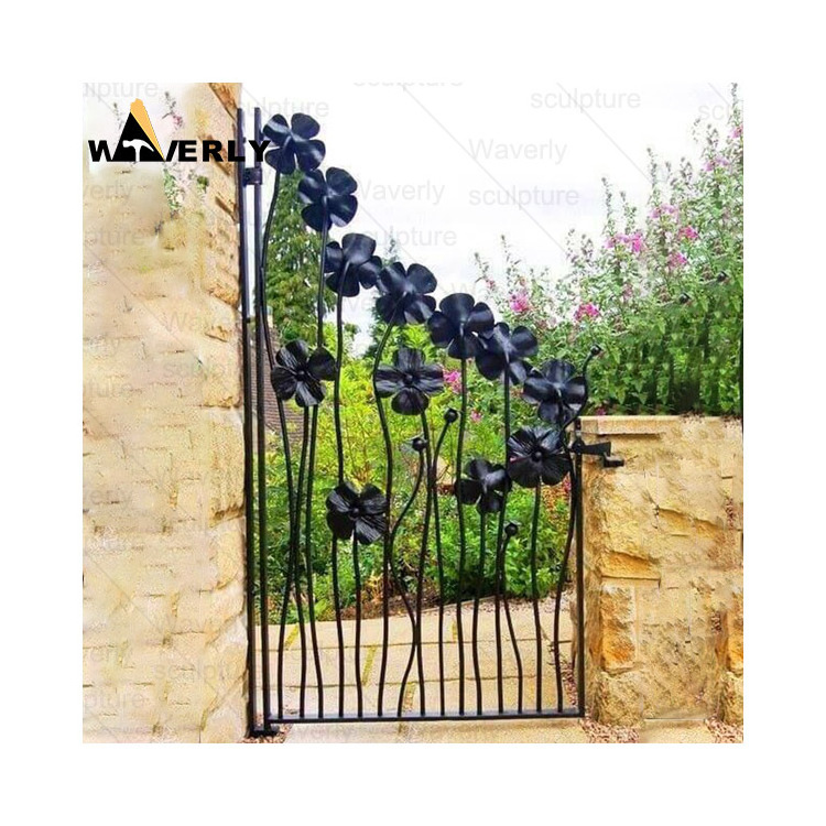 Large Luxury Villal Courtyard Cast Wrought Metal Iron Main Gate Designs Fancy Garden Iron Gate Flower Design