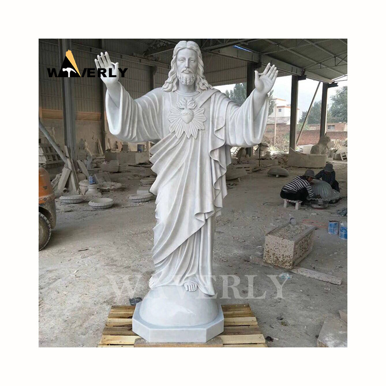 Home Garden Life Size 75cm Natural Stone Italian Jesus Statues Sculpture White Marble Divine Mercy Statue