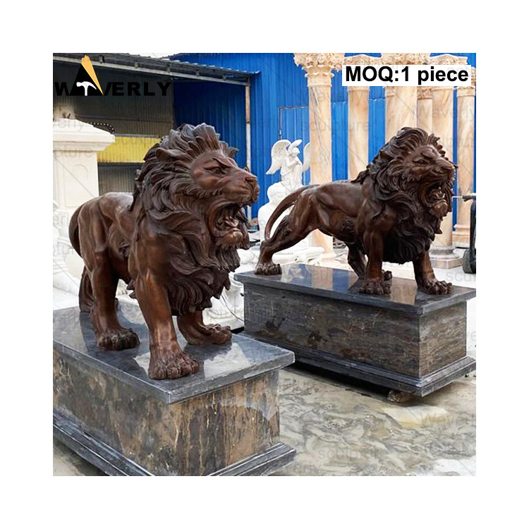 Outdoor Front Door Big Copper Brass Lion Statue Garden Decoration Antique Life Size Bronze Lion Statue Sculpture