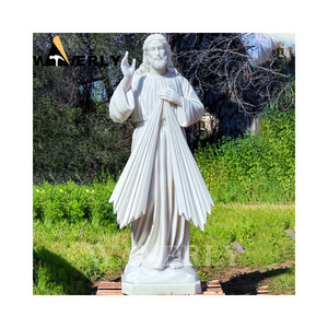 Home Garden Life Size 75cm Natural Stone Italian Jesus Statues Sculpture White Marble Divine Mercy Statue