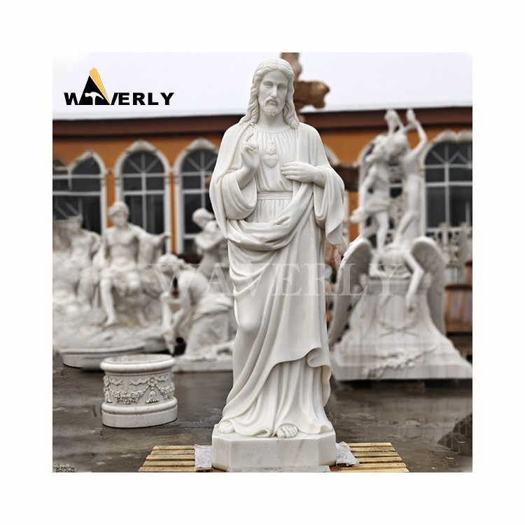 Home Garden Life Size 75cm Natural Stone Italian Jesus Statues Sculpture White Marble Divine Mercy Statue