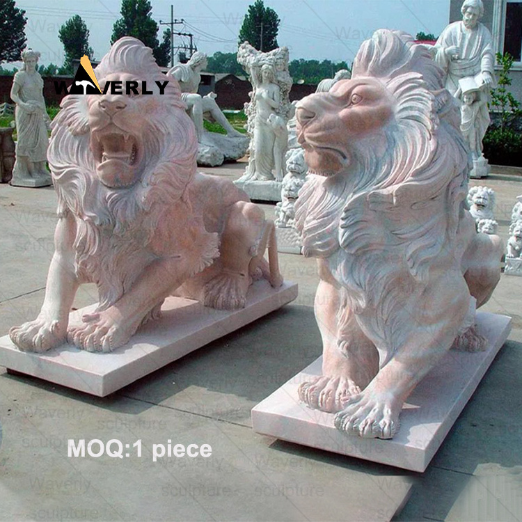 Waverly Outdoor Garden Animal Sculptures High End Luxury Sunset Red Marble With wings Lion Statue Sculpture For Sale