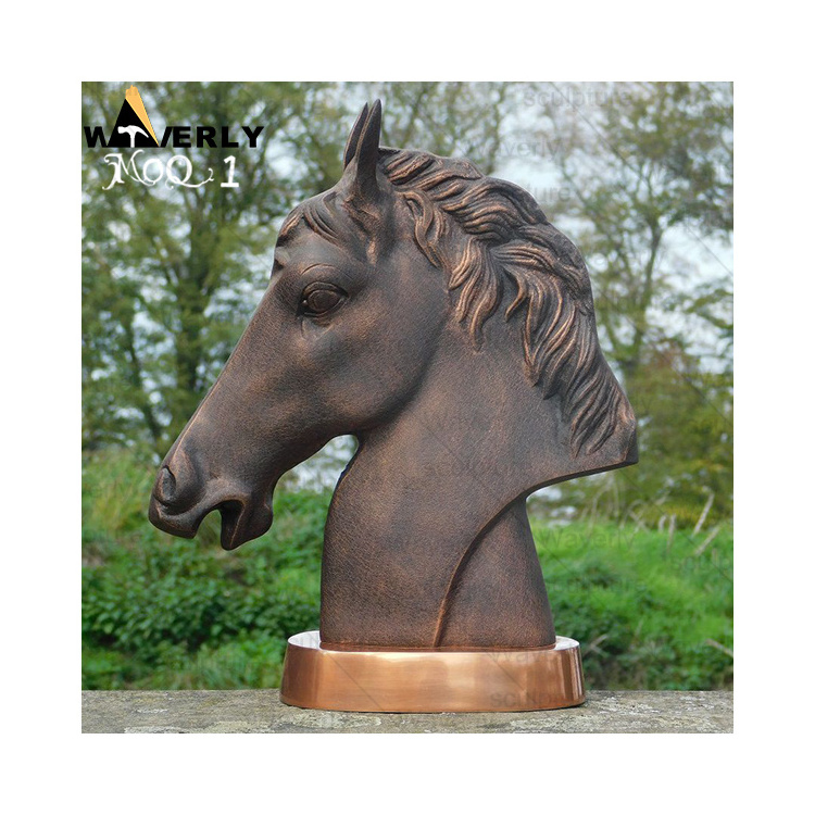 Hand Cast Indoor And Outdoor Metal Copper Art Decorative Sculpture Custom Cast Realistic Black Gold Bronze Horse Head Statue