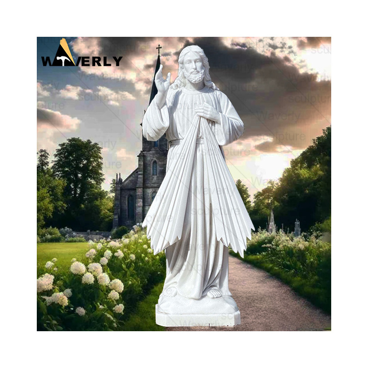 Waverly Art Sculpture Life Size Stone Carving Jesus Statue Religious Sculpture White Marble Outdoor Divine Mercy Statue