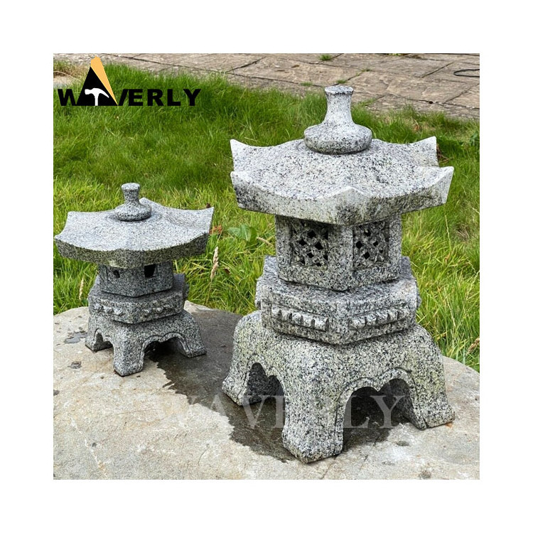 Outdoor Garden Decoration Stone Japonska Lamp Rokkaku Yukimi Garden custom Stone Granite Japanese Lanterns